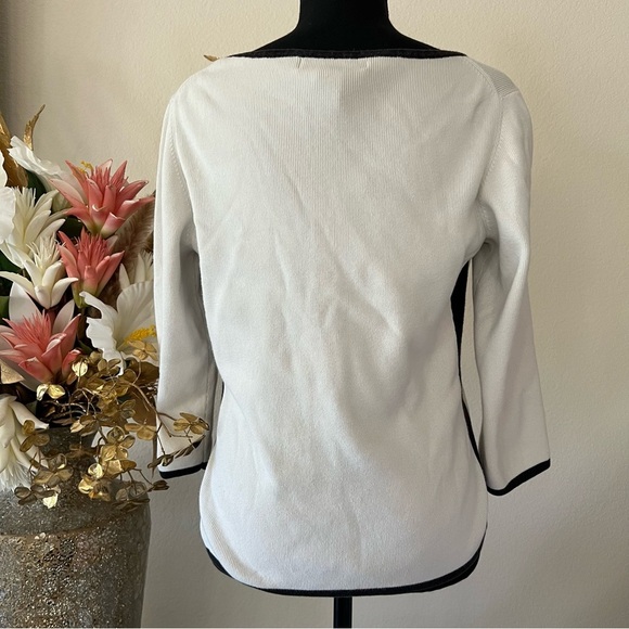 Geoffrey Beene Sport 3/4 Sleeve Black and White V-Neck Sweater 100% Cotton - Picture 3 of 10